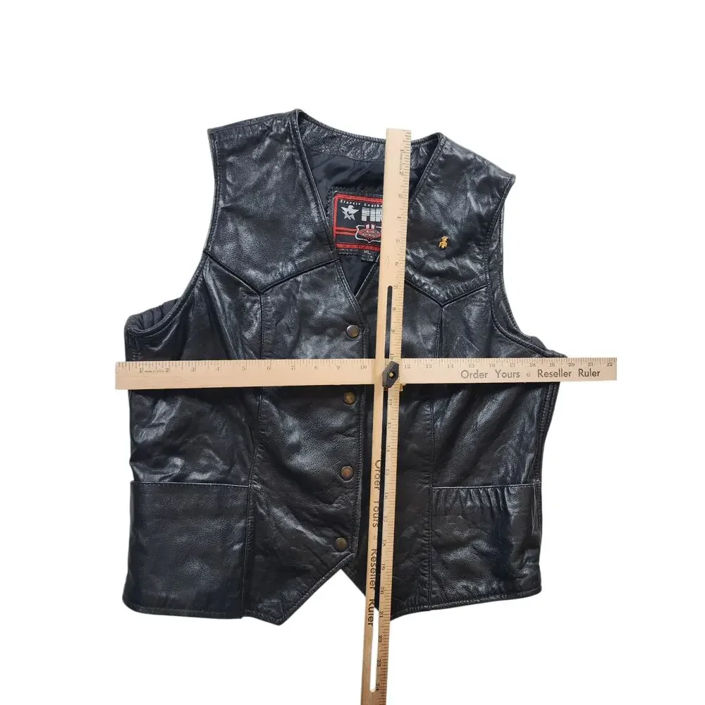First Manufacturing Leather Vest XL Biker Motorcycle Club Riding Snap Taffeta - Picture 4 of 16
